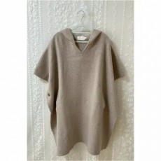 플로티 후드 케이프 울 판쵸 코트 자켓 오트밀 망토 가디건